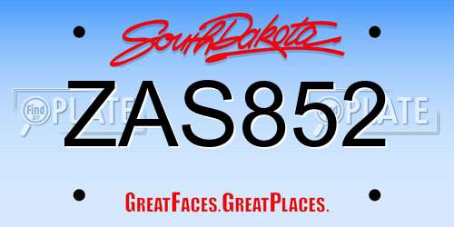 ZAS852 South Dakota License Plate