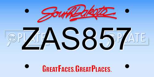 ZAS857 South Dakota License Plate