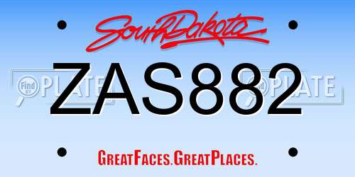 ZAS882 South Dakota License Plate