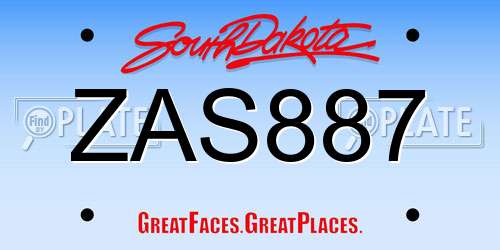 ZAS887 South Dakota License Plate