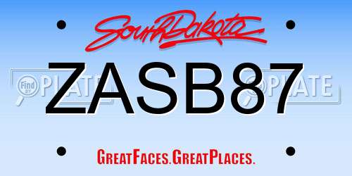 ZASB87 South Dakota License Plate