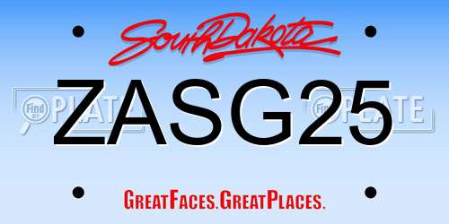 ZASG25 South Dakota License Plate