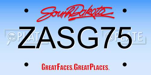 ZASG75 South Dakota License Plate