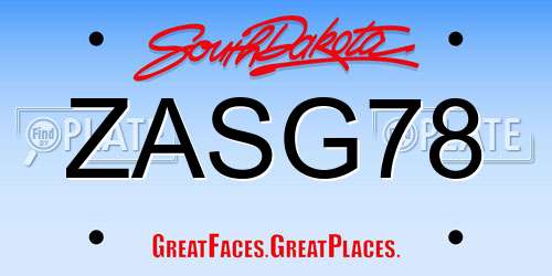 ZASG78 South Dakota License Plate