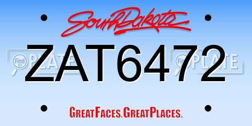 ZAT6472 South Dakota License Plate