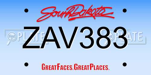 ZAV383 South Dakota License Plate