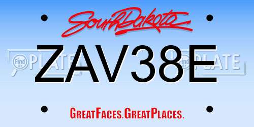 ZAV38E South Dakota License Plate