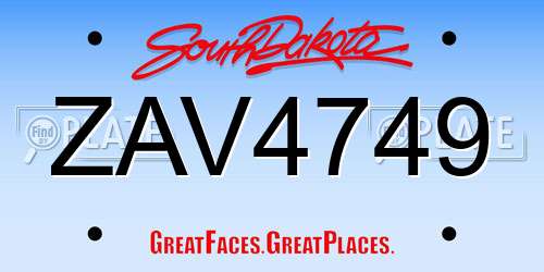 ZAV4749 South Dakota License Plate
