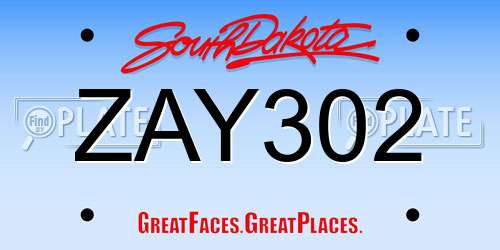 ZAY302 South Dakota License Plate
