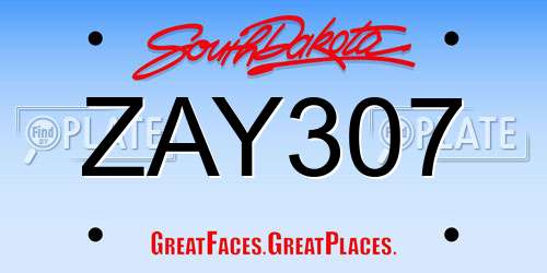ZAY307 South Dakota License Plate