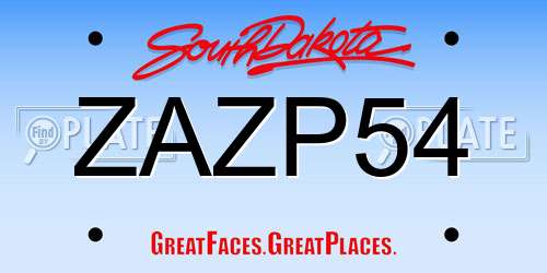 ZAZP54 South Dakota License Plate