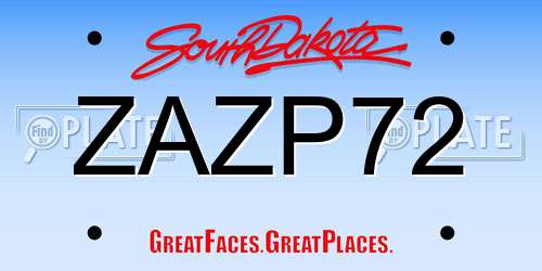 ZAZP72 South Dakota License Plate