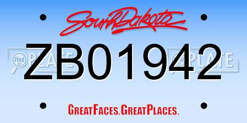 ZB01942 South Dakota License Plate