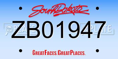 ZB01947 South Dakota License Plate
