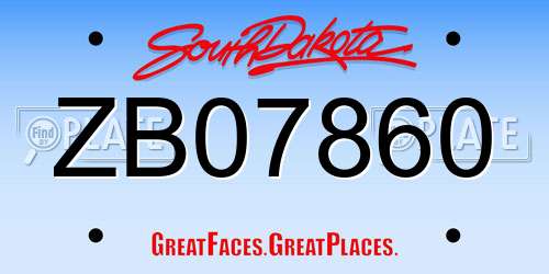 ZB07860 South Dakota License Plate