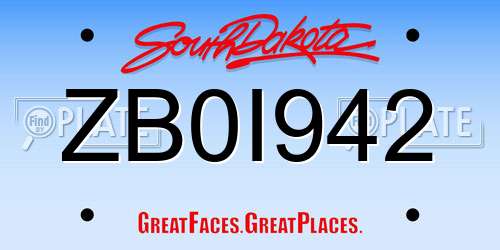 ZB0I942 South Dakota License Plate