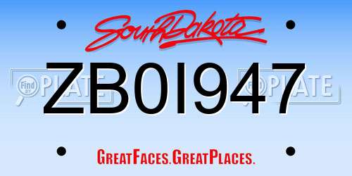 ZB0I947 South Dakota License Plate