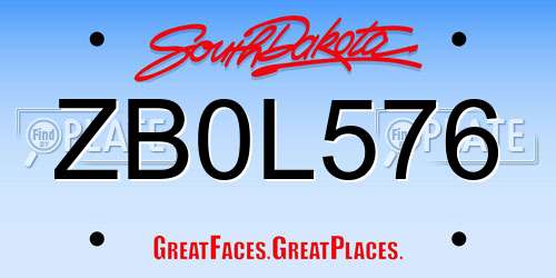 ZB0L576 South Dakota License Plate