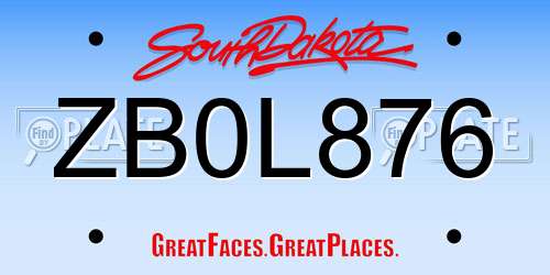ZB0L876 South Dakota License Plate