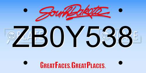 ZB0Y538 South Dakota License Plate