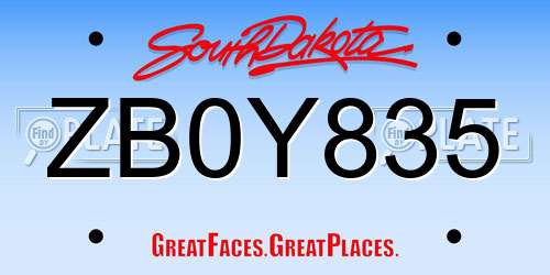 ZB0Y835 South Dakota License Plate