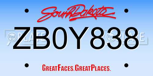ZB0Y838 South Dakota License Plate