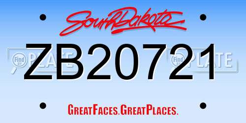 ZB20721 South Dakota License Plate