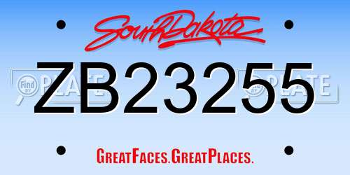 ZB23255 South Dakota License Plate