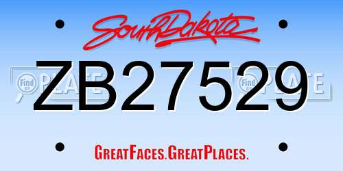 ZB27529 South Dakota License Plate