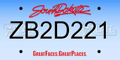 ZB2D221 South Dakota License Plate