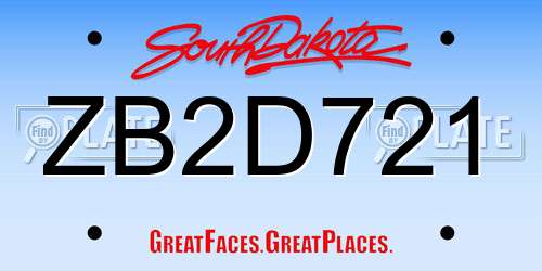 ZB2D721 South Dakota License Plate