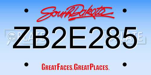 ZB2E285 South Dakota License Plate