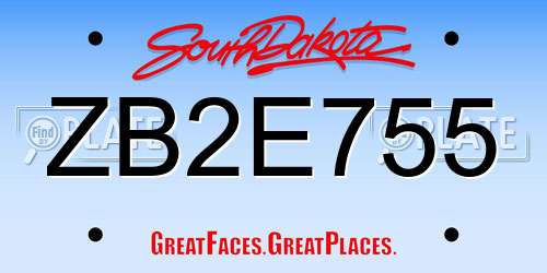 ZB2E755 South Dakota License Plate