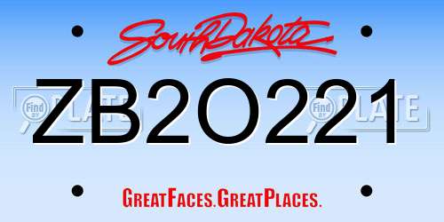 ZB2O221 South Dakota License Plate