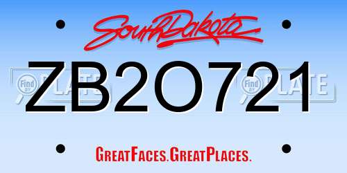 ZB2O721 South Dakota License Plate