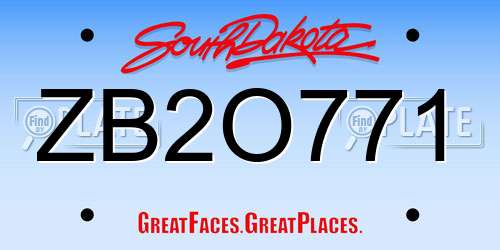 ZB2O771 South Dakota License Plate