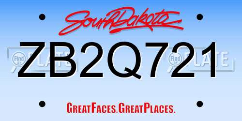 ZB2Q721 South Dakota License Plate