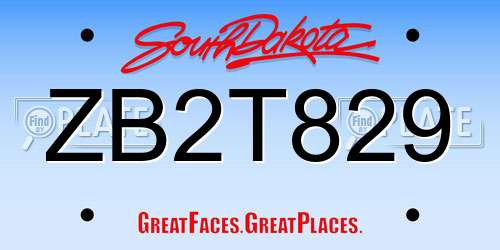 ZB2T829 South Dakota License Plate