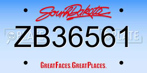 ZB36561 South Dakota License Plate