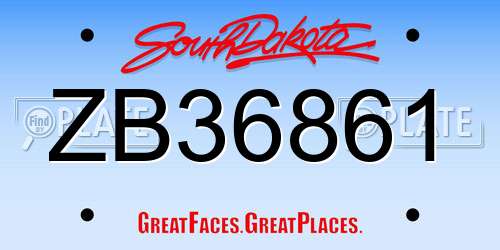 ZB36861 South Dakota License Plate
