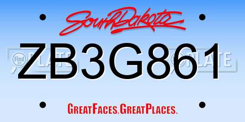 ZB3G861 South Dakota License Plate