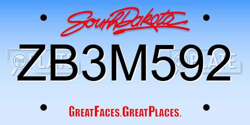 ZB3M592 South Dakota License Plate