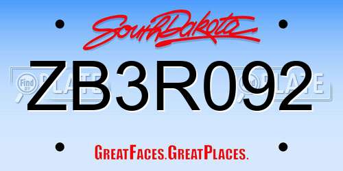 ZB3R092 South Dakota License Plate