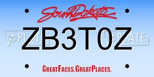 ZB3T0Z South Dakota License Plate