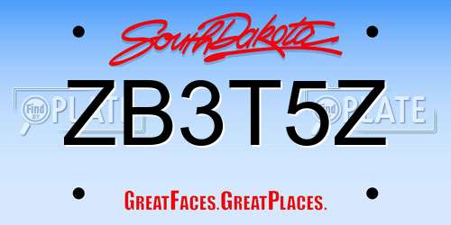 ZB3T5Z South Dakota License Plate