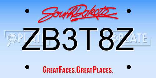 ZB3T8Z South Dakota License Plate