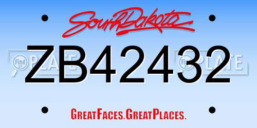 ZB42432 South Dakota License Plate