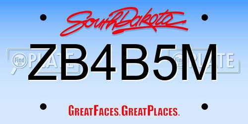 ZB4B5M South Dakota License Plate