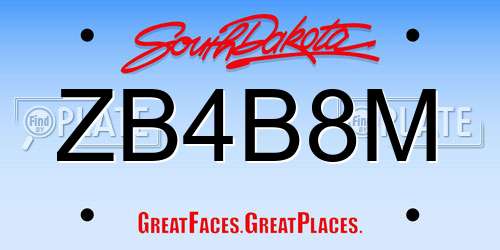 ZB4B8M South Dakota License Plate