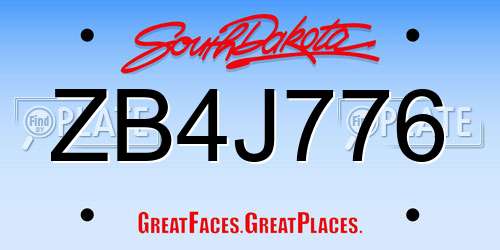 ZB4J776 South Dakota License Plate